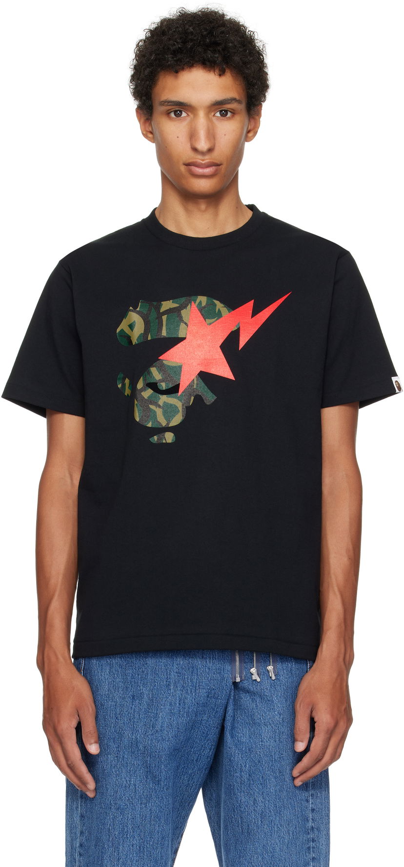 T-shirt BAPE Trial Camo Ape Face STA T-Shirt Sort | 001TEL301035M