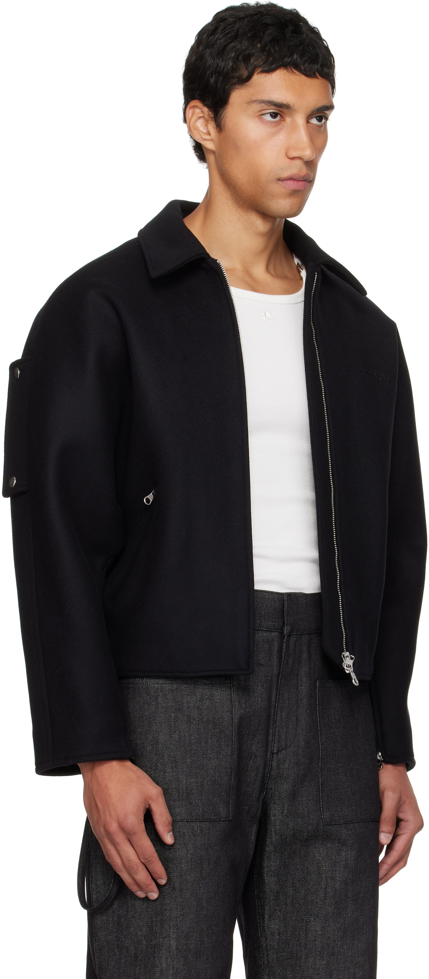 Bomberjakke Courrèges Courrèges Embroidered Wool Bomber Jacket Sort | 325CBL308WO0118, 1