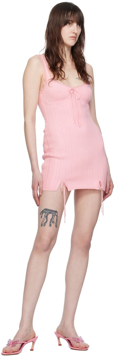 Kjole GUIZIO Guizio Dainty Lace-Trim Knit Mini Dress Lyserød | S24601S012, 3