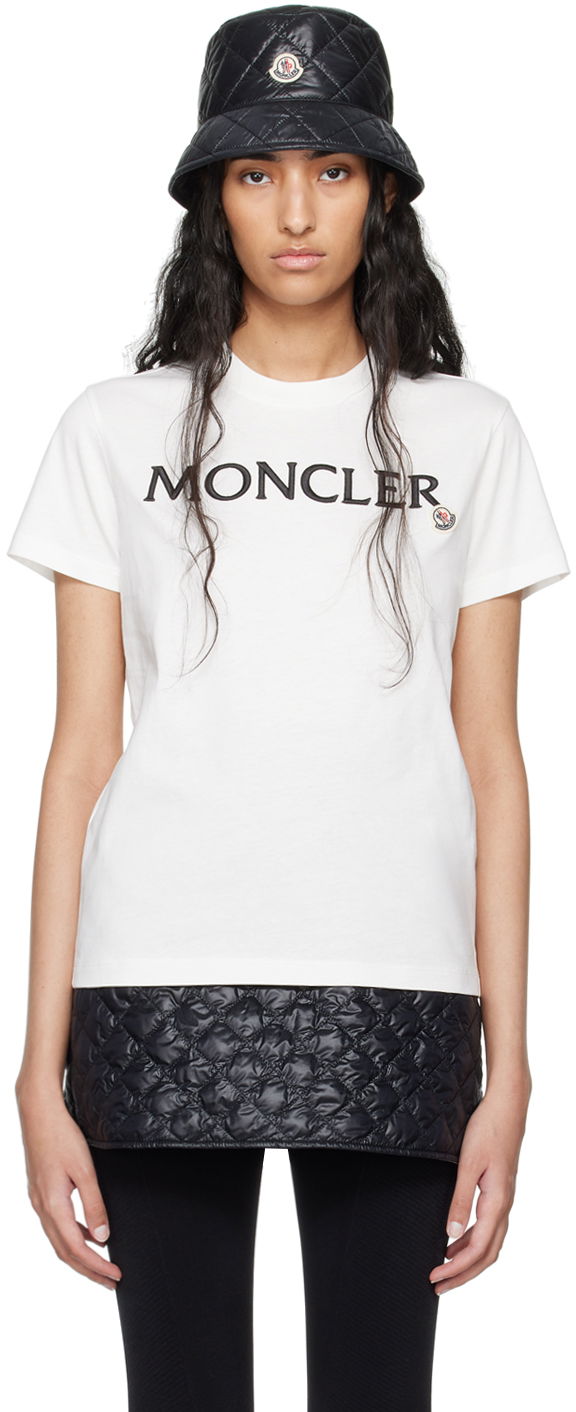 T-shirt Moncler White Embroidered Logo T-Shirt Hvid | J20938C0001189AIJ