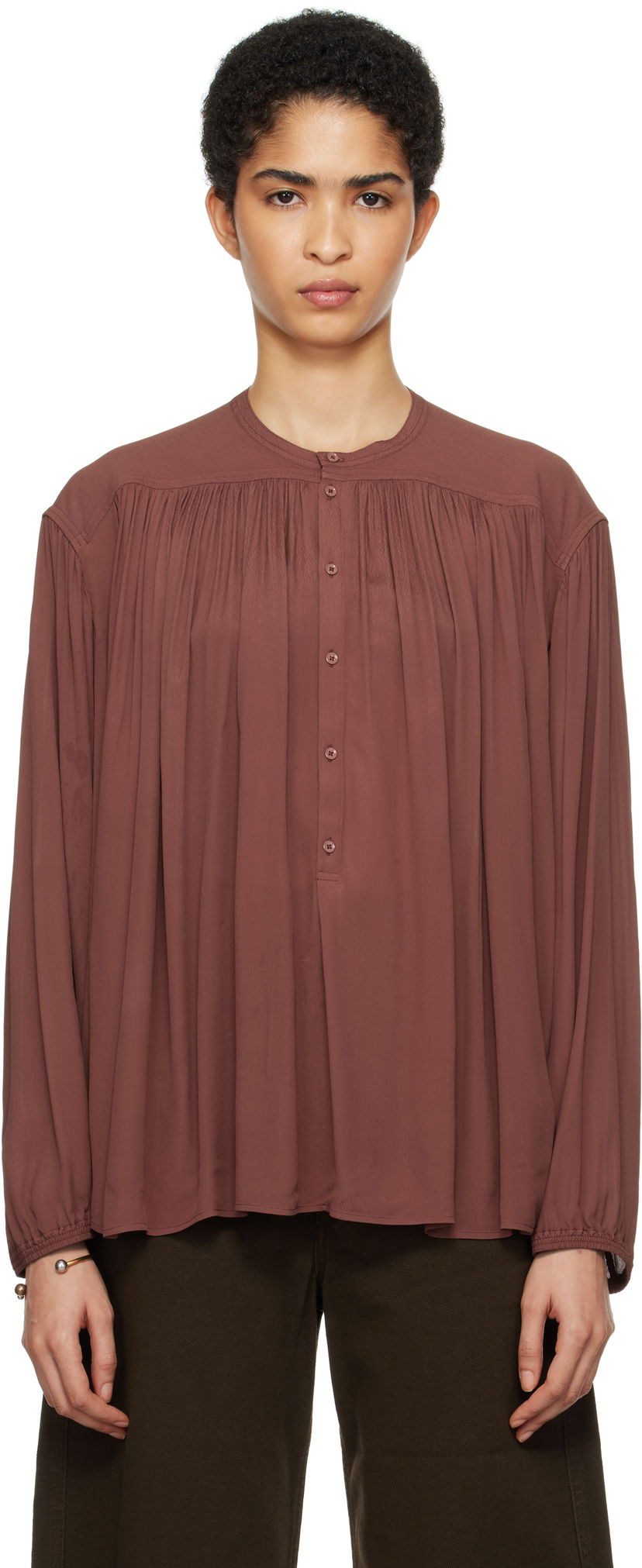 Skjorte LEMAIRE Lemaire Gathered Long Sleeve Blouse Brun | TO1238 LF832
