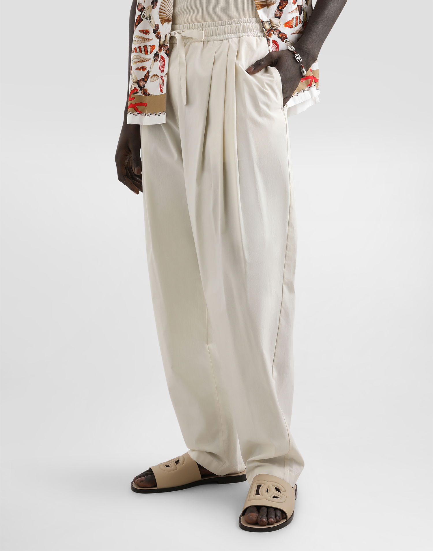 Bukser Dolce & Gabbana Dolce & Gabbana Poplin Drawstring Cropped Trousers Hvid | GP153ZFUEFJA3791, 1