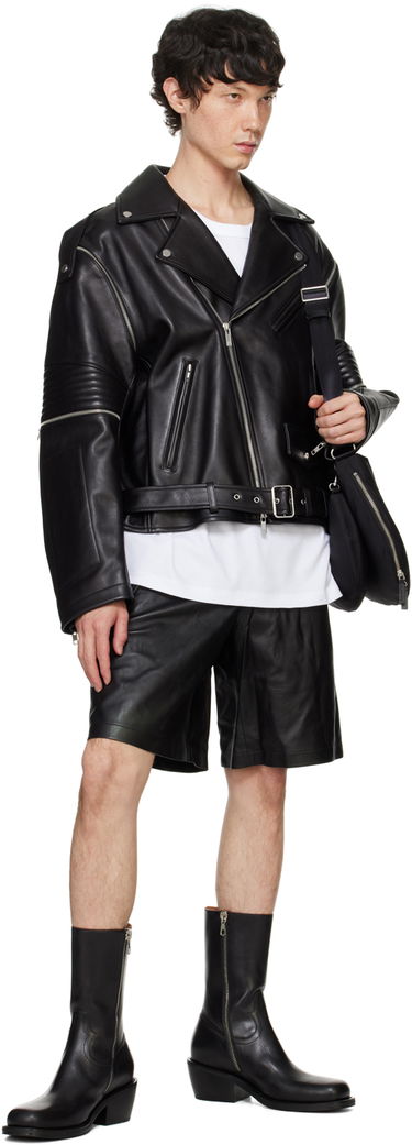 Shorts Helmut Lang Zip Bomber Leather Shorts Sort | O04HW210, 3