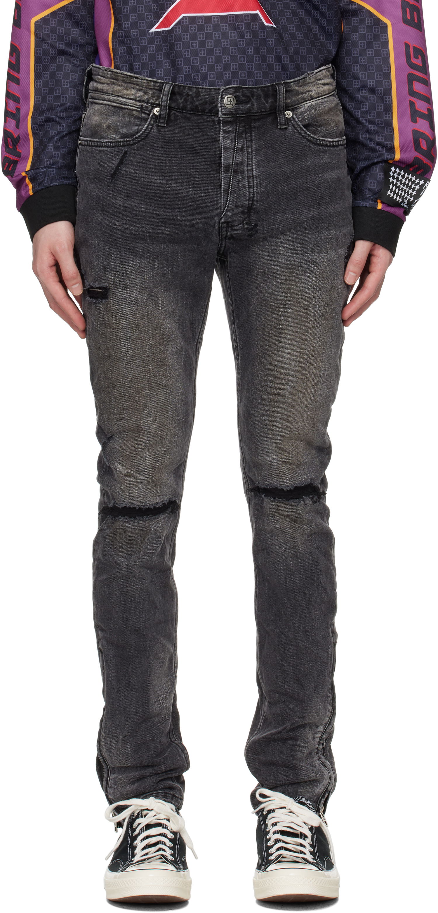 Jeans Ksubi Ksubi Van Winkle Distressed Slim Jeans Sort | MSP25DJ019, 0