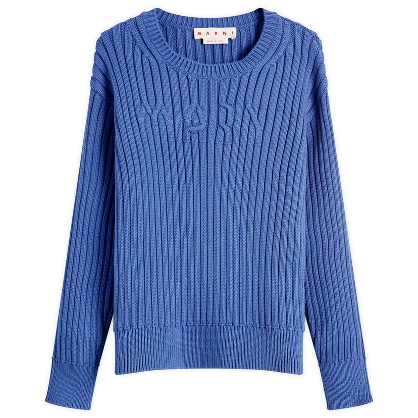 Sweater Marni Marni Men's Ribbed Crew Knit Sweater with Logo, Size 48 Blå | GCMG0430A0-UFC950-00B53
