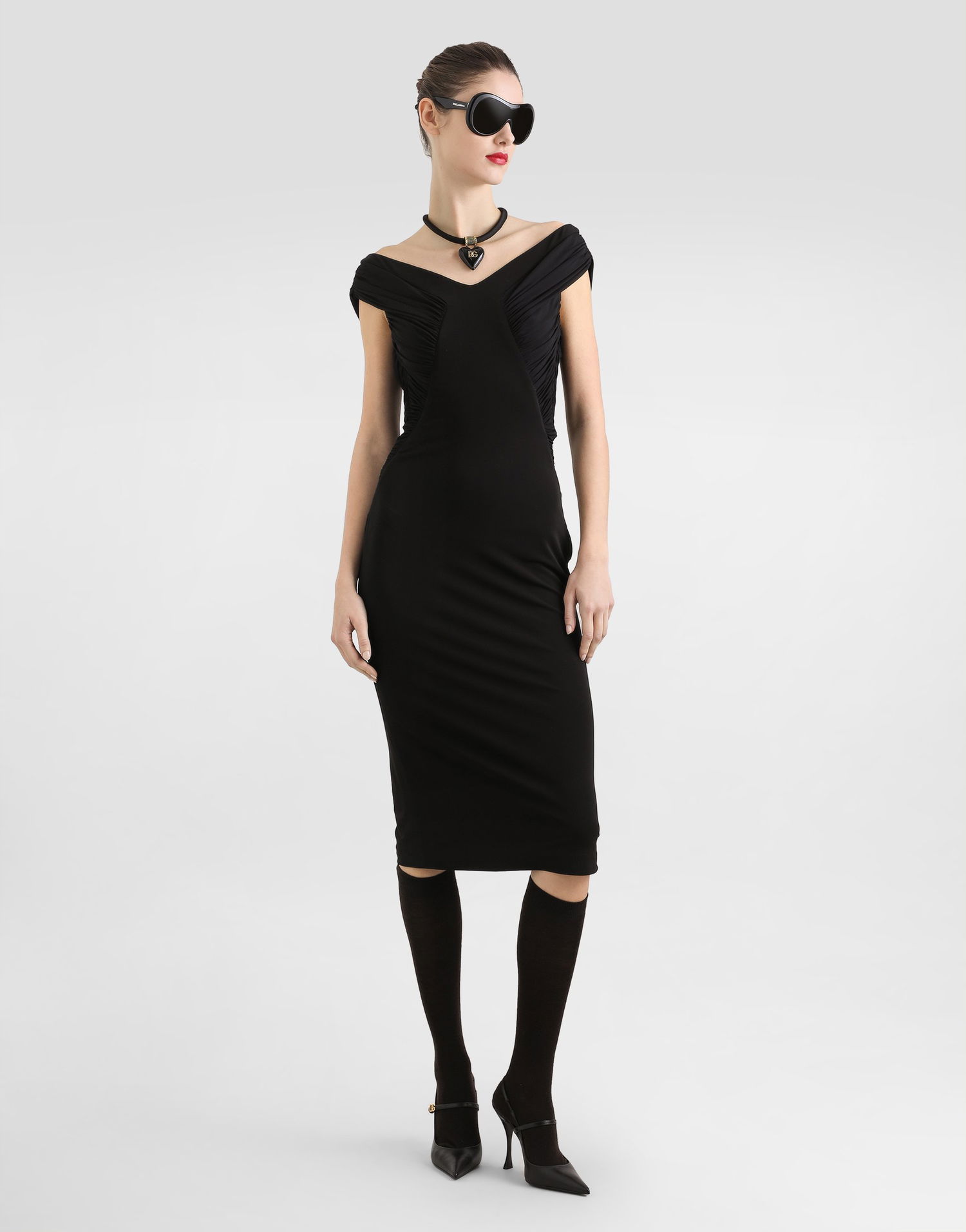 Kjole Dolce & Gabbana Dolce & Gabbana Crepe Organza Dress Sort | F6TWQTFUGTDN0000, 1