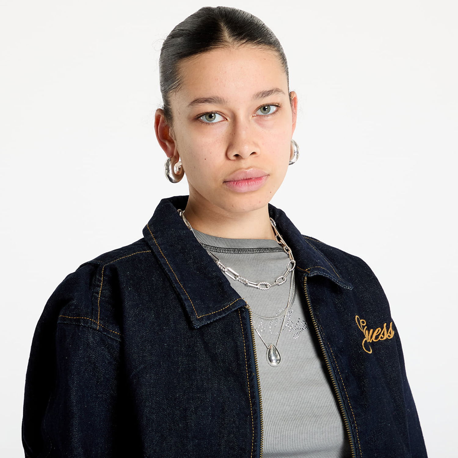 Bomberjakke GUESS Guess Originals Denim Bomber Jacket Mørkeblå | W5RG44D4XY0-OGDR, 1