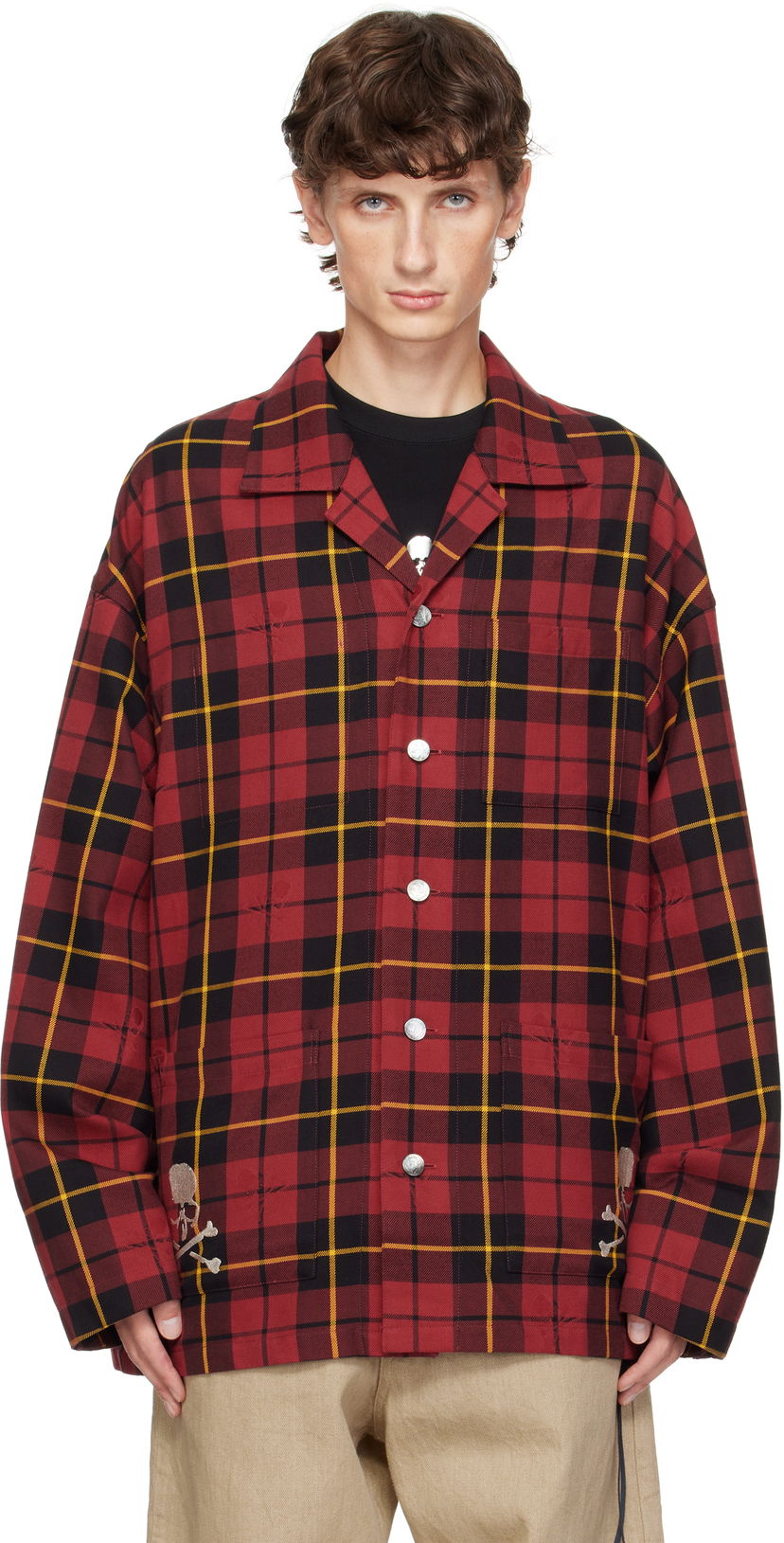 Skjorte Mastermind WORLD Plaid Shirt Jacket Rød | MW24S13-SH005-021