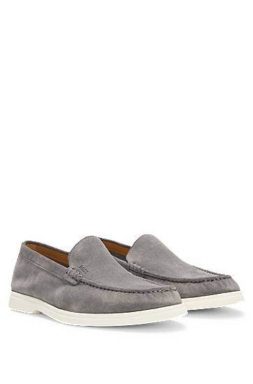 Sneakers og sko BOSS Suede Loafers with Contrast Outsole Grå | 50543083, 1