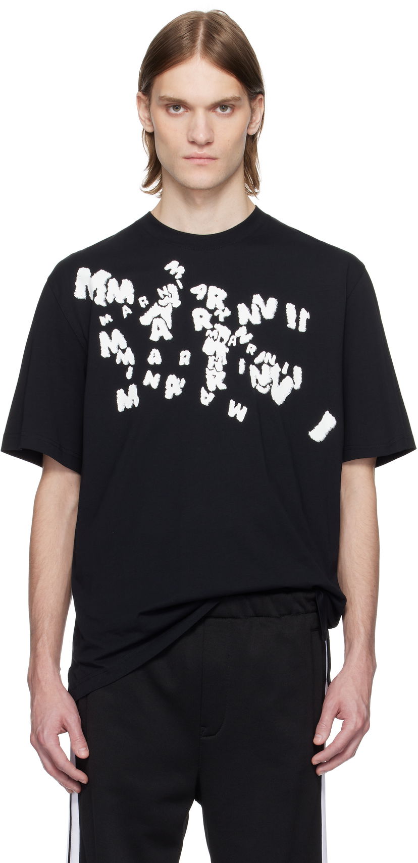 T-shirt Marni Marni 'Marni' Caos Logo T-Shirt Sort | HUMU0287P0 USCX49