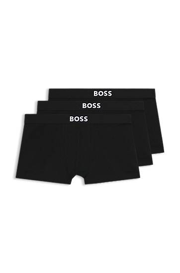 Boksere BOSS Stretch-Cotton Trunks with Logo Waistbands, Three-Pack Sort | 50544263
