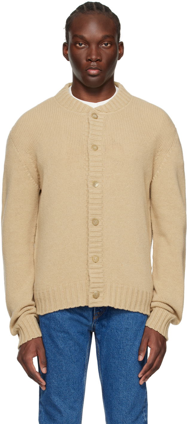 Sweater Palm Angels Embroidered Cardigan Beige | PMHB025C99KNI0016101