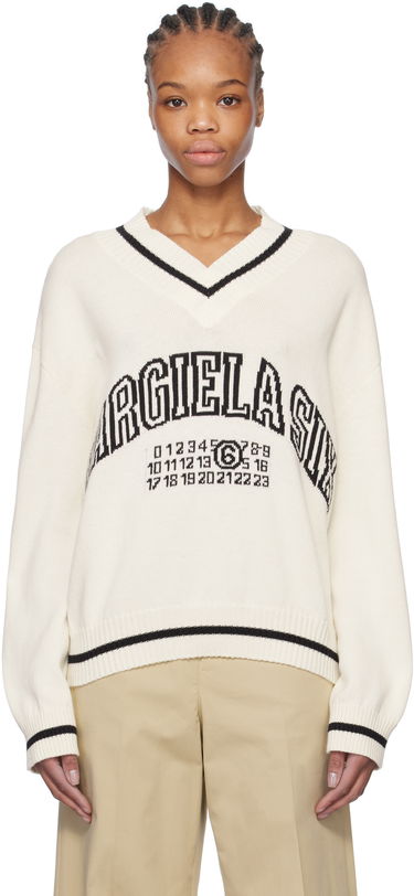 Sweater Maison Margiela MM6 Maison Margiela Varsity Jacquard Sweater Hvid | S52HN0009 M13085, 0