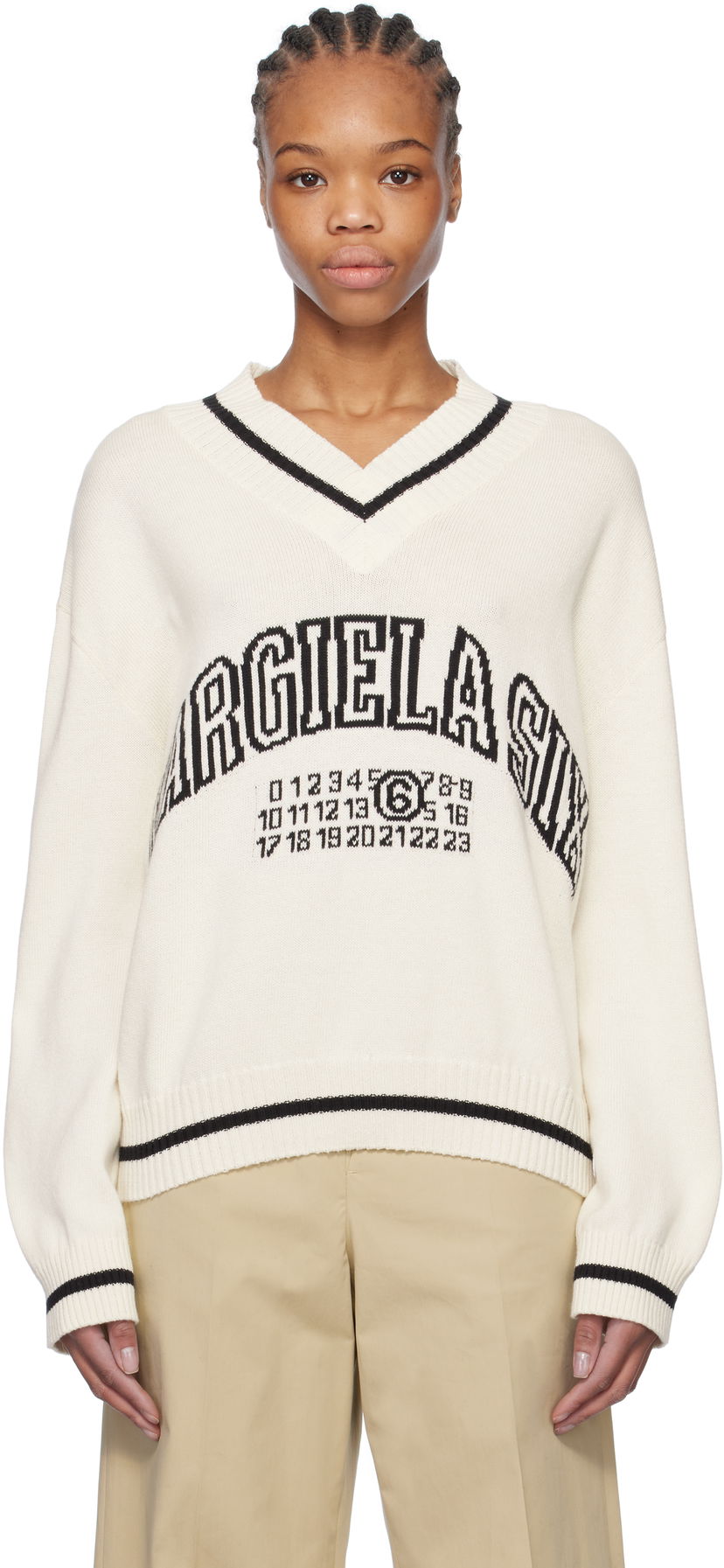Sweater Maison Margiela MM6 Maison Margiela Varsity Jacquard Sweater Hvid | S52HN0009 M13085