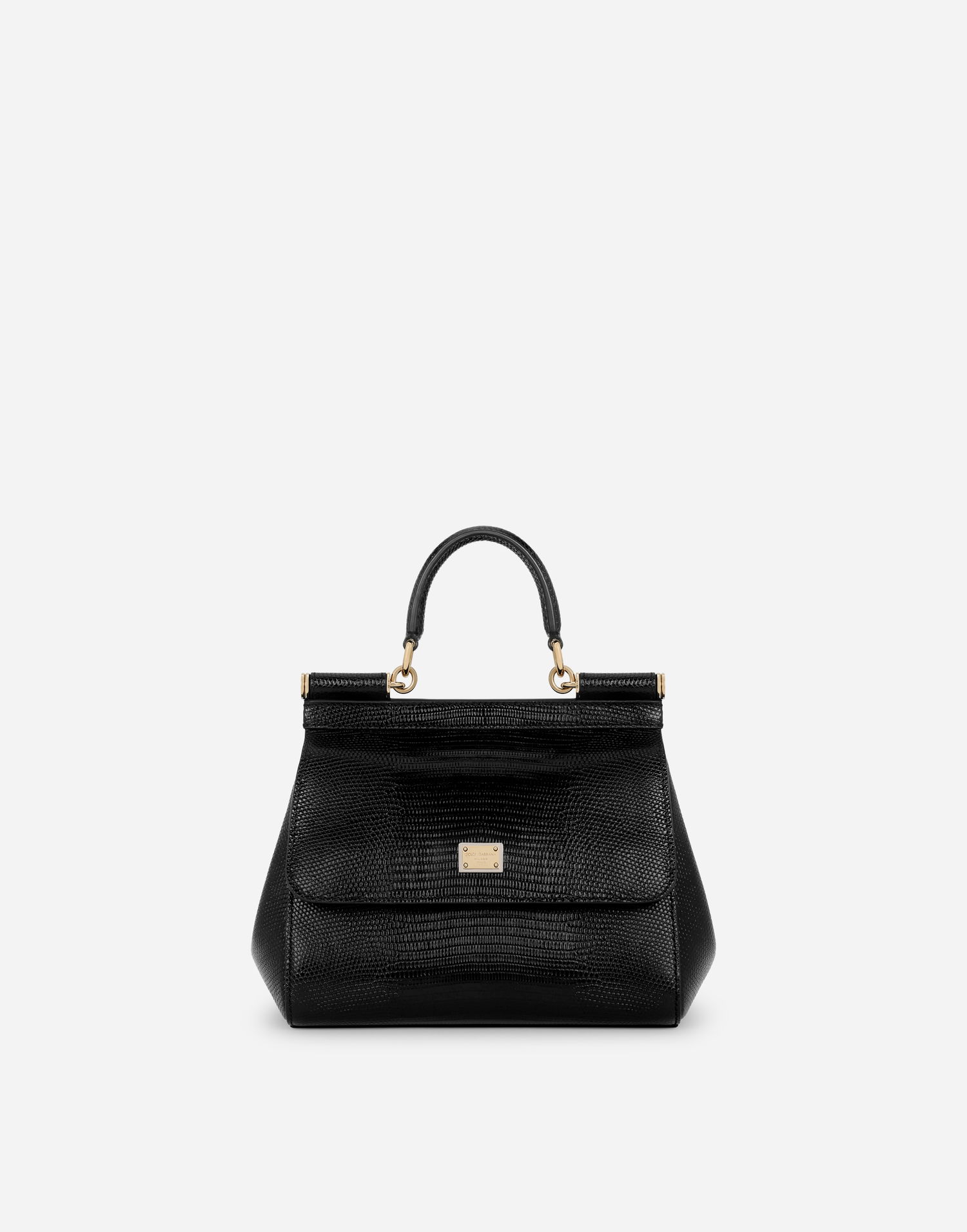 Håndtaske Dolce & Gabbana Dolce & Gabbana Sicily Lizard-Print Leather Top Handle Bag Sort | BB6003B109580999, 0