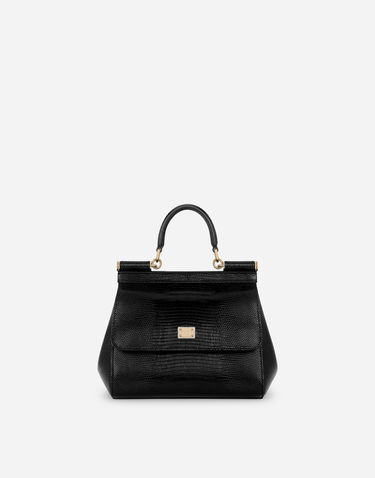 Håndtaske Dolce & Gabbana Dolce & Gabbana Sicily Lizard-Print Leather Top Handle Bag Sort | BB6003B109580999, 0