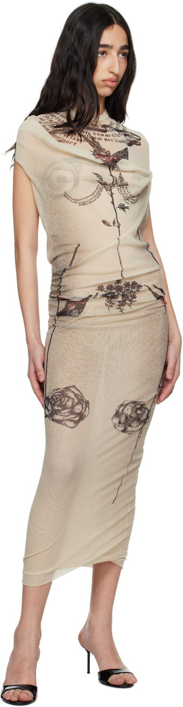 Kjole Jean Paul Gaultier Jean Paul Gaultier 'The Tattoo Rose and Bird' Maxi Dress Beige | 25/34-F-RO386-T583-030030, 3