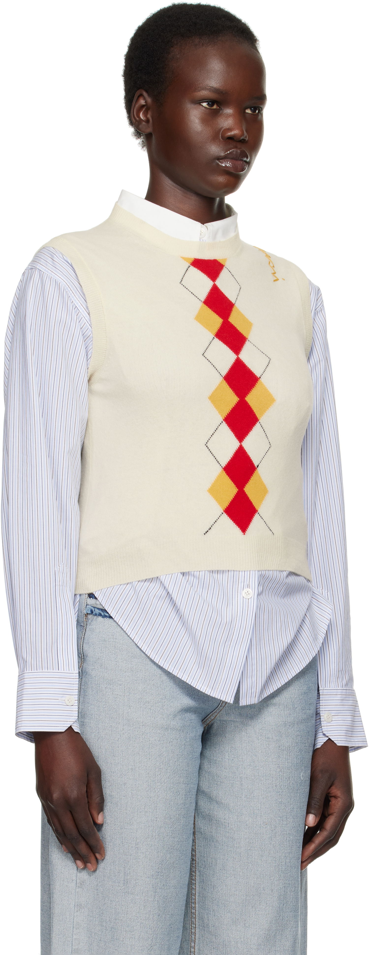 Sweater Marni Marni Argyle Knit Vest Hvid | GCMD0591Q0 UFH546, 1