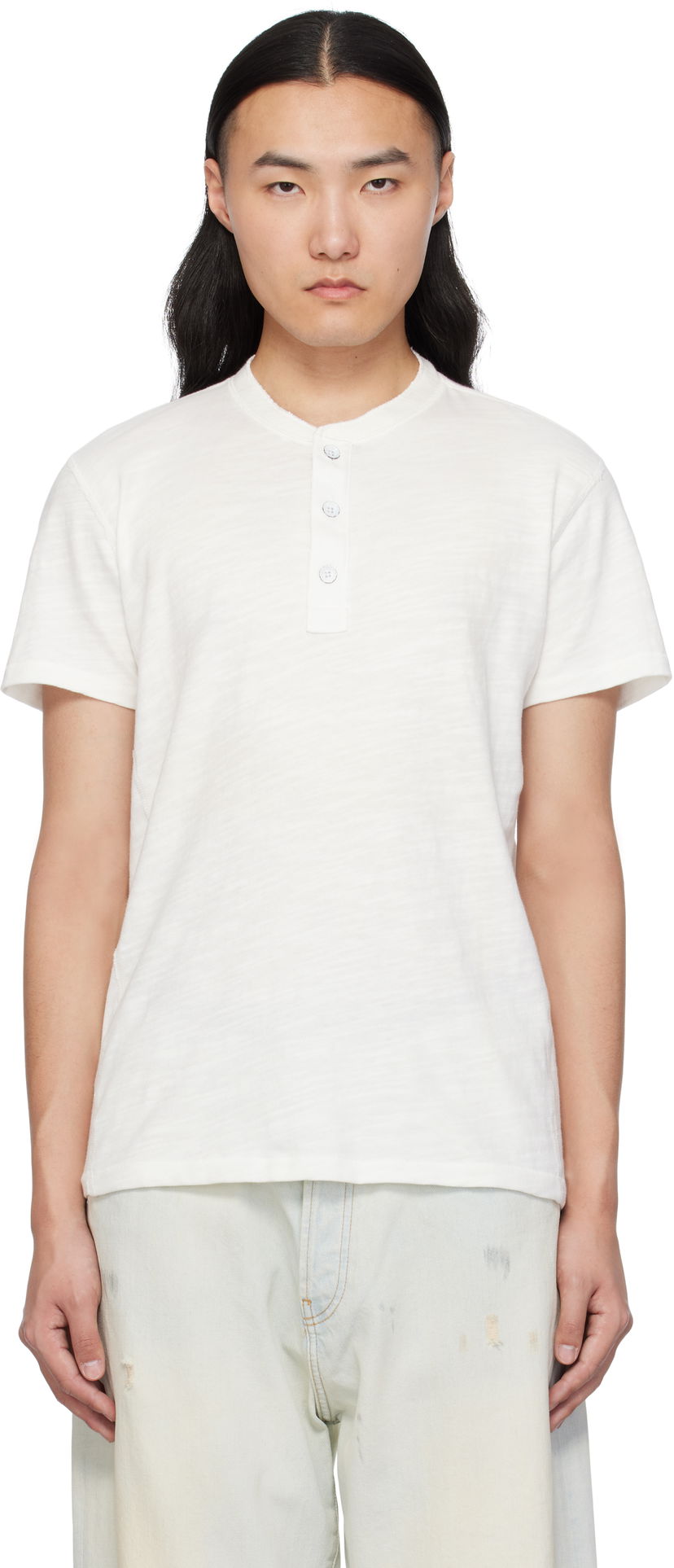 T-shirt rag & bone Rag & Bone Classic Cotton Henley T-Shirt Hvid | M000T996G