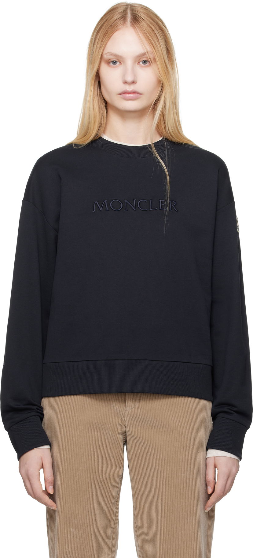 Sweater Moncler Moncler Embroidered Logo Sweatshirt Sort | K10938G0001689A1K