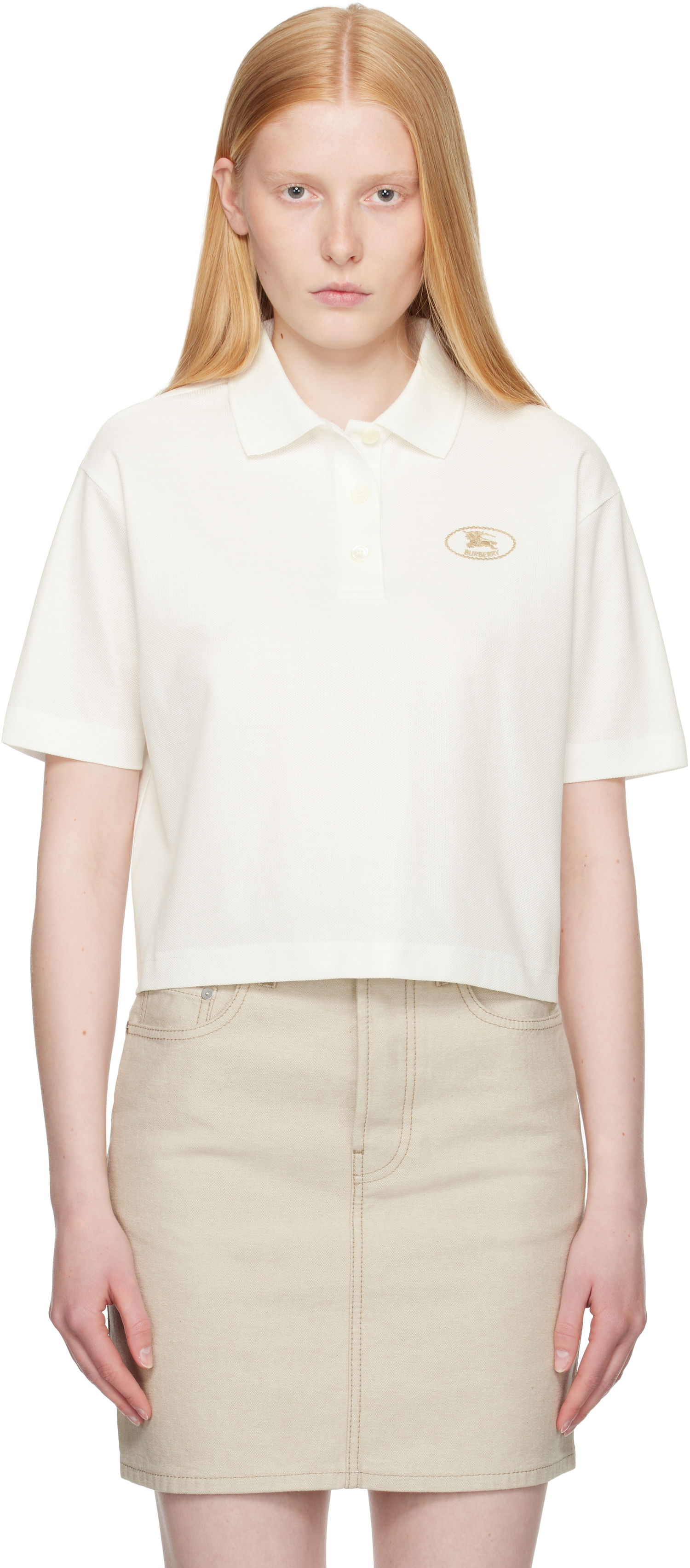 Polo skjorte Burberry Burberry Cropped Cotton Polo Hvid | 8110085, 0