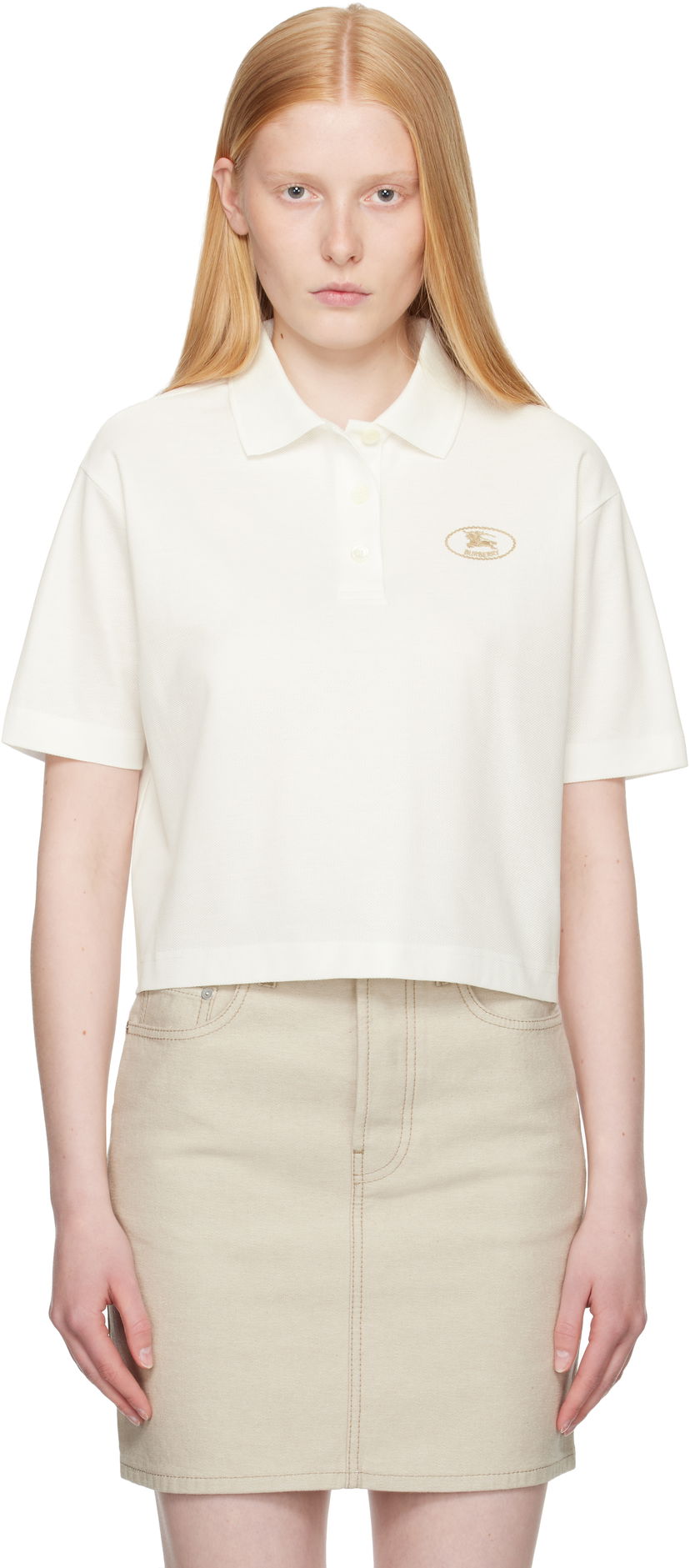 Polo skjorte Burberry Burberry Cropped Cotton Polo Hvid | 8110085