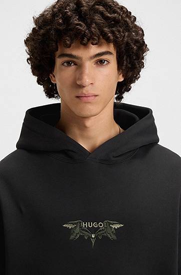 Sweatshirt BOSS Cotton-terry hoodie with embroidered artwork Sort | 50542558, 1
