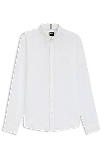 Skjorte BOSS Slim-Fit Linen Shirt Hvid | 50545218