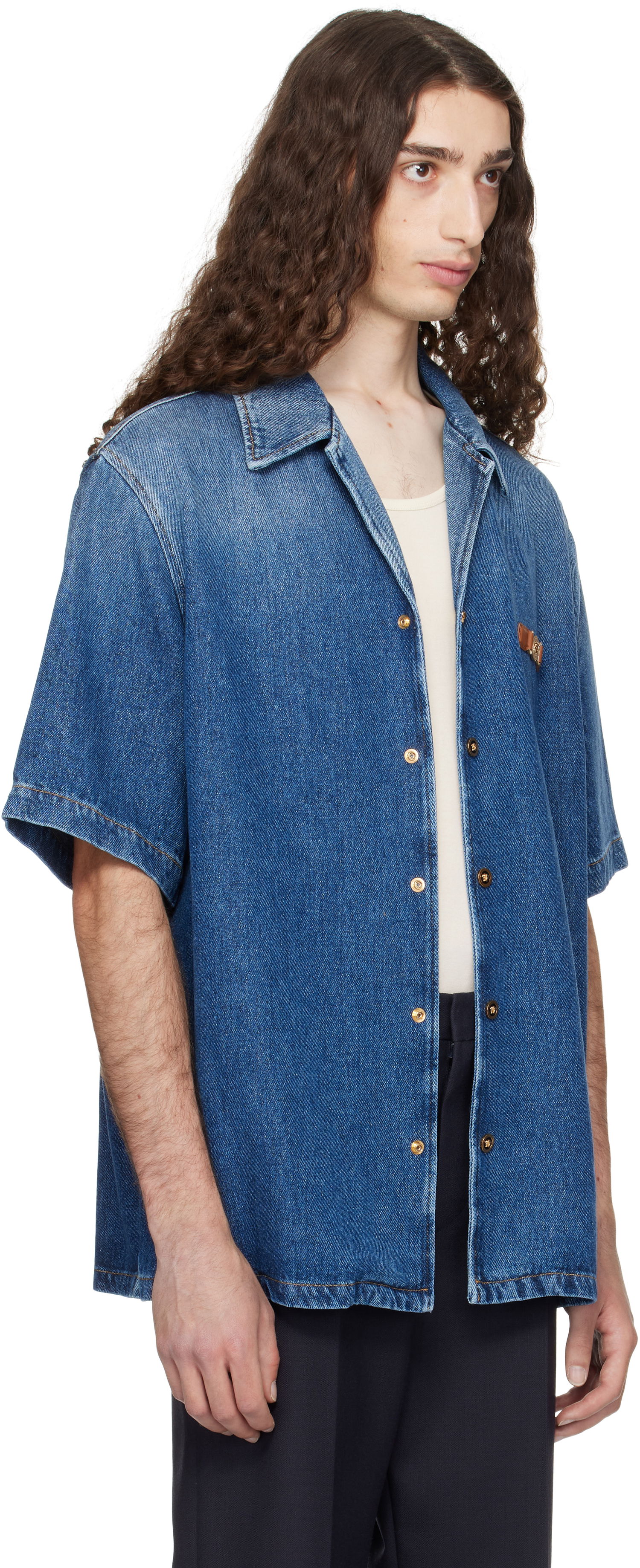 Skjorte Versace Versace Medusa Biggie Denim Shirt Blå | 1020702_1A15015, 1