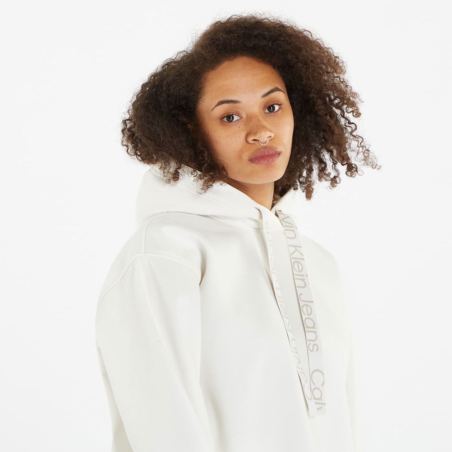 Sweatshirt CALVIN KLEIN Jeans Oversized Logo Tape Hoodie White Hvid | J20J221942 YBI, 1