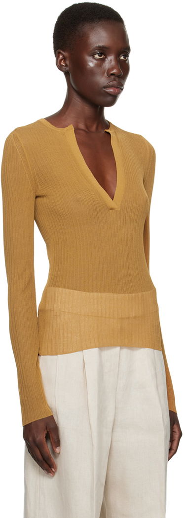 Sweater Max Mara Ribbed Knit V-Neck Sweater Brun | 2411361053600006, 3
