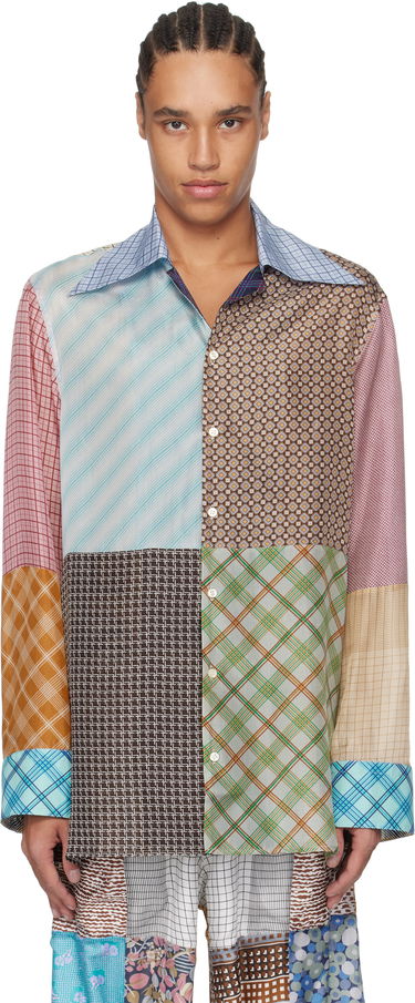 Skjorte Marine Serre Marine Serre Regenerated Silk Patchwork Lapel Collar Shirt Flerfarvet | USI031A UWOV0028, 0
