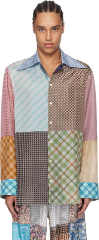 Marine Serre Regenerated Silk Patchwork Lapel Collar Shirt