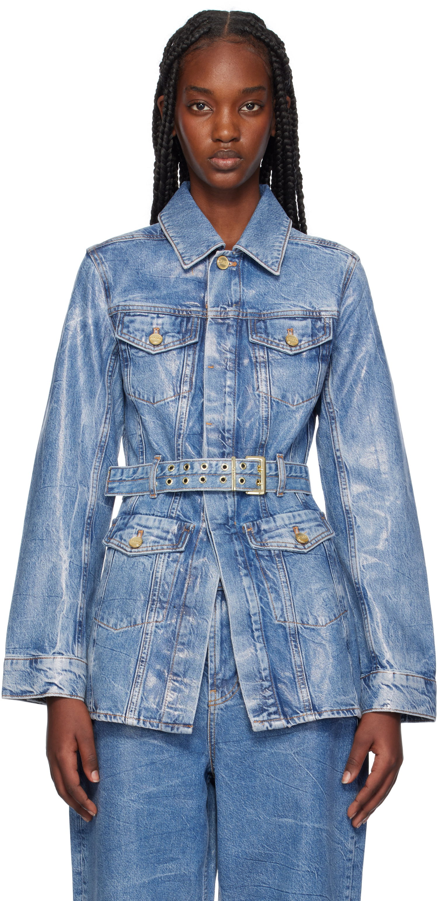 Jakke GANNI Ganni Foil Denim Jacket Blå | J1540, 0
