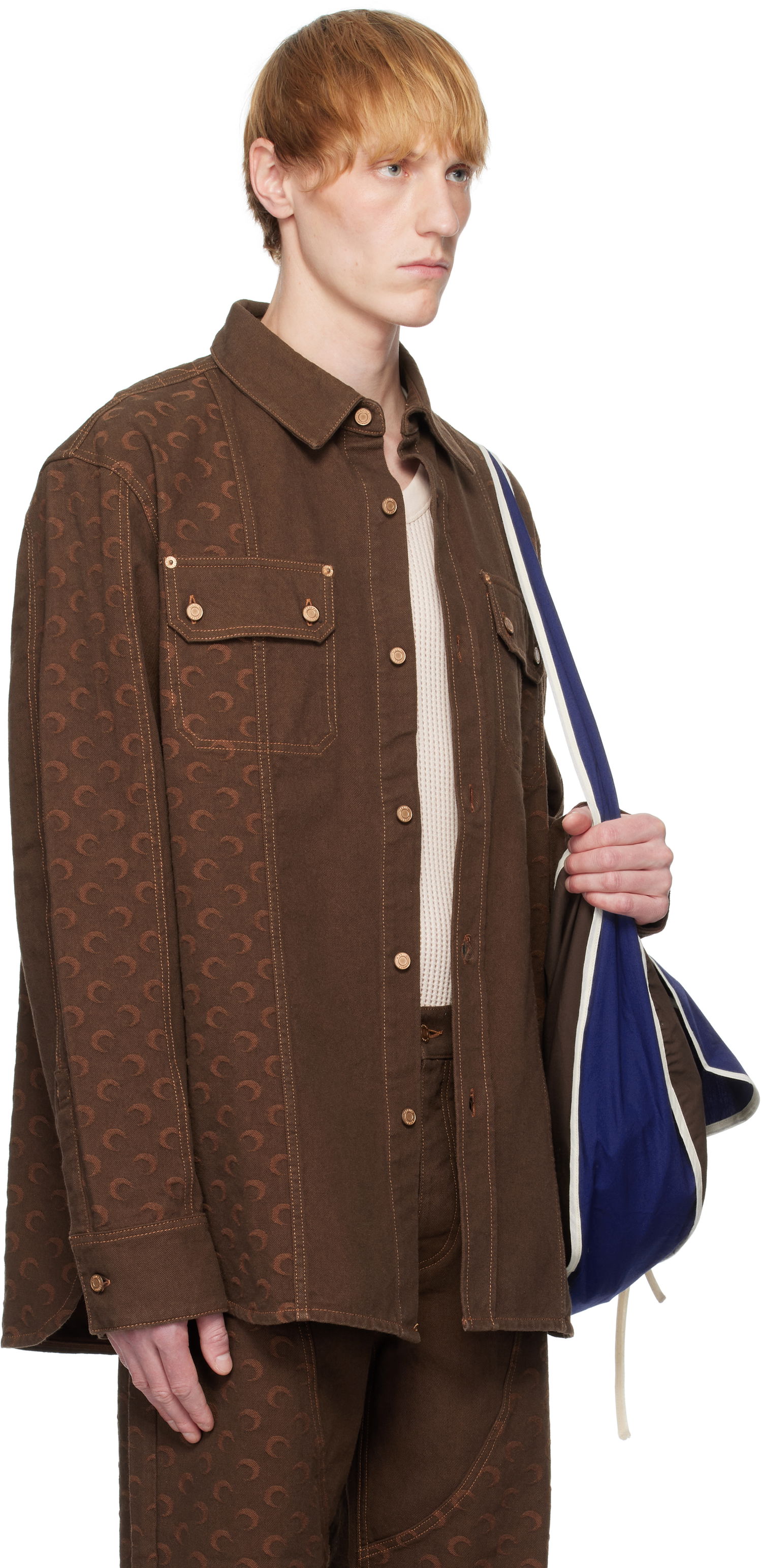 Jakke Marine Serre Marine Serre Moon Jacquard Twill Overshirt Brun | USI030A CWOV0063, 1