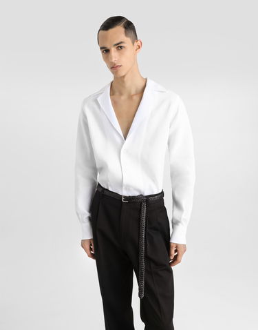 Skjorte Dolce & Gabbana Dolce & Gabbana Linen V-Neck Shirt Hvid | G5MX5TFU4MCW0800, 3