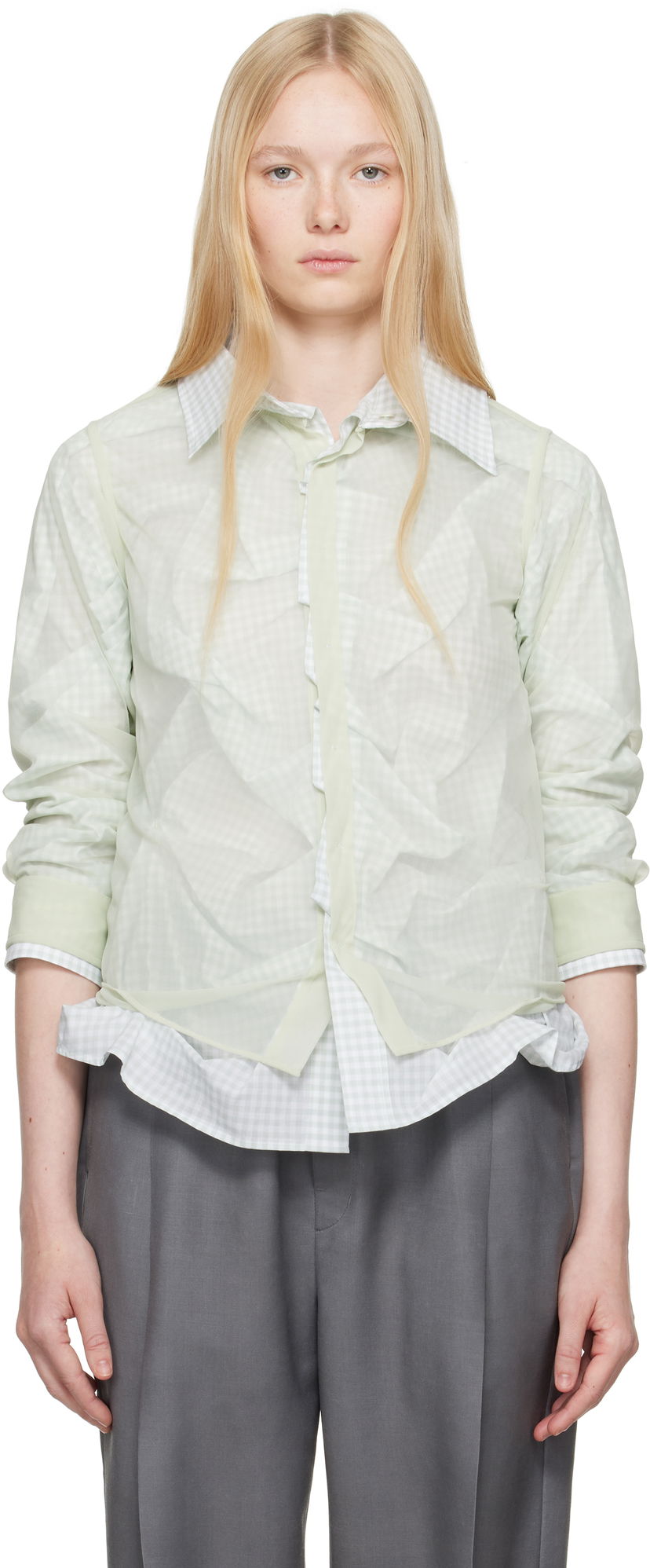 Skjorte Maison Margiela Maison Margiela Layered Gingham Shirt Grøn | S51DT0016 MTJ024