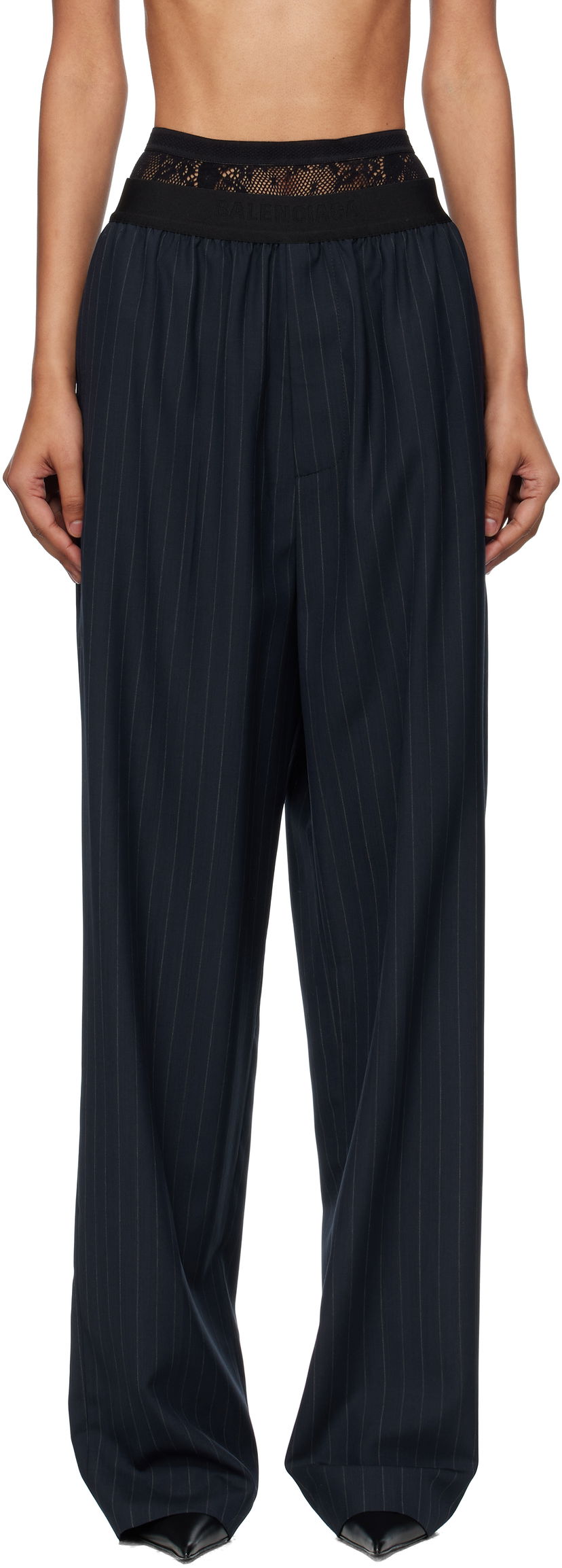 Bukser Balenciaga Balenciaga Pinstripe Elastic Trousers Mørkeblå | 790887TST24