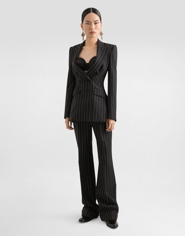 Jakke Dolce & Gabbana Dolce & Gabbana Double-breasted Pinstripe Wool Blazer Sort | F29M2TFR22MS8051, 1