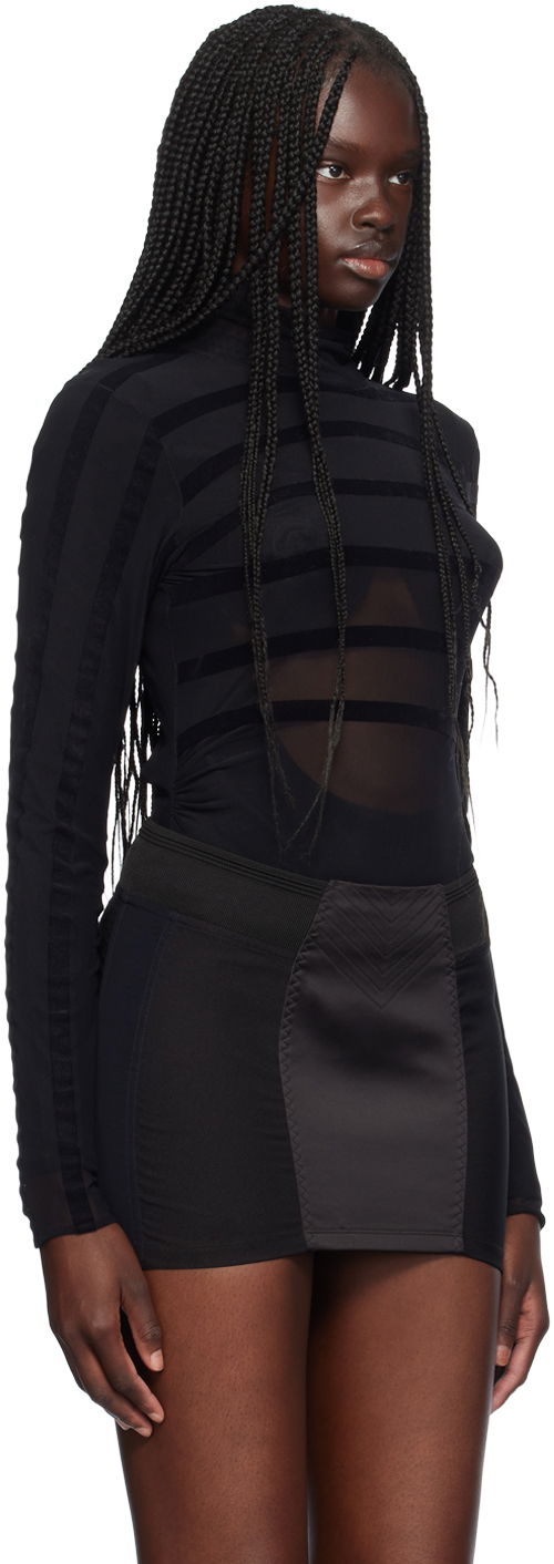 T-shirt Jean Paul Gaultier Jean Paul Gaultier Striped Flocked Semi-Sheer Turtleneck Bodysuit Sort | 24/30-F-BD048I-T004-0000, 1