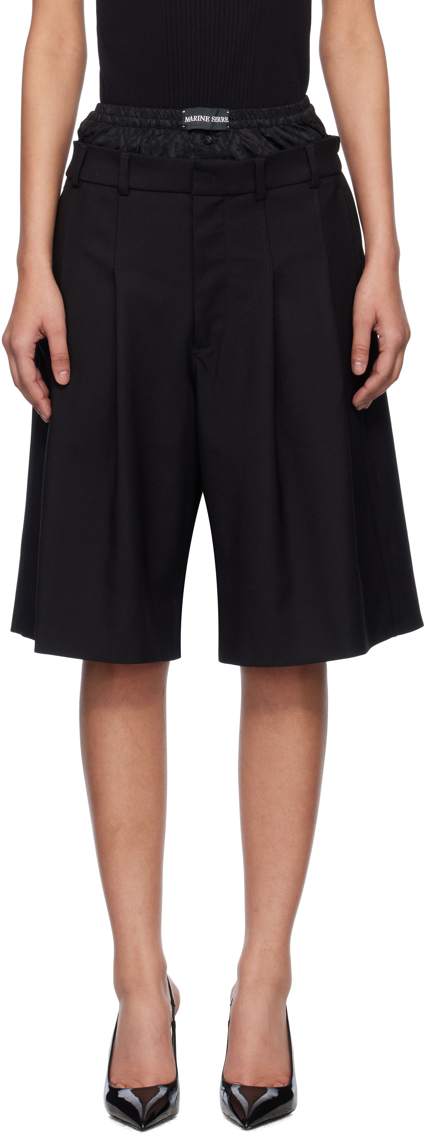 Shorts Marine Serre Marine Serre Virgin Wool Twill Shorts Sort | MSH010A RWOV0001, 0