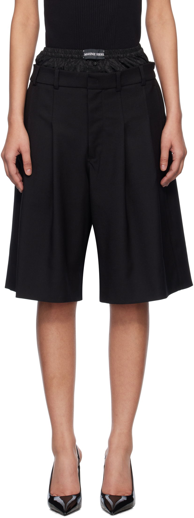 Shorts Marine Serre Marine Serre Virgin Wool Twill Shorts Sort | MSH010A RWOV0001