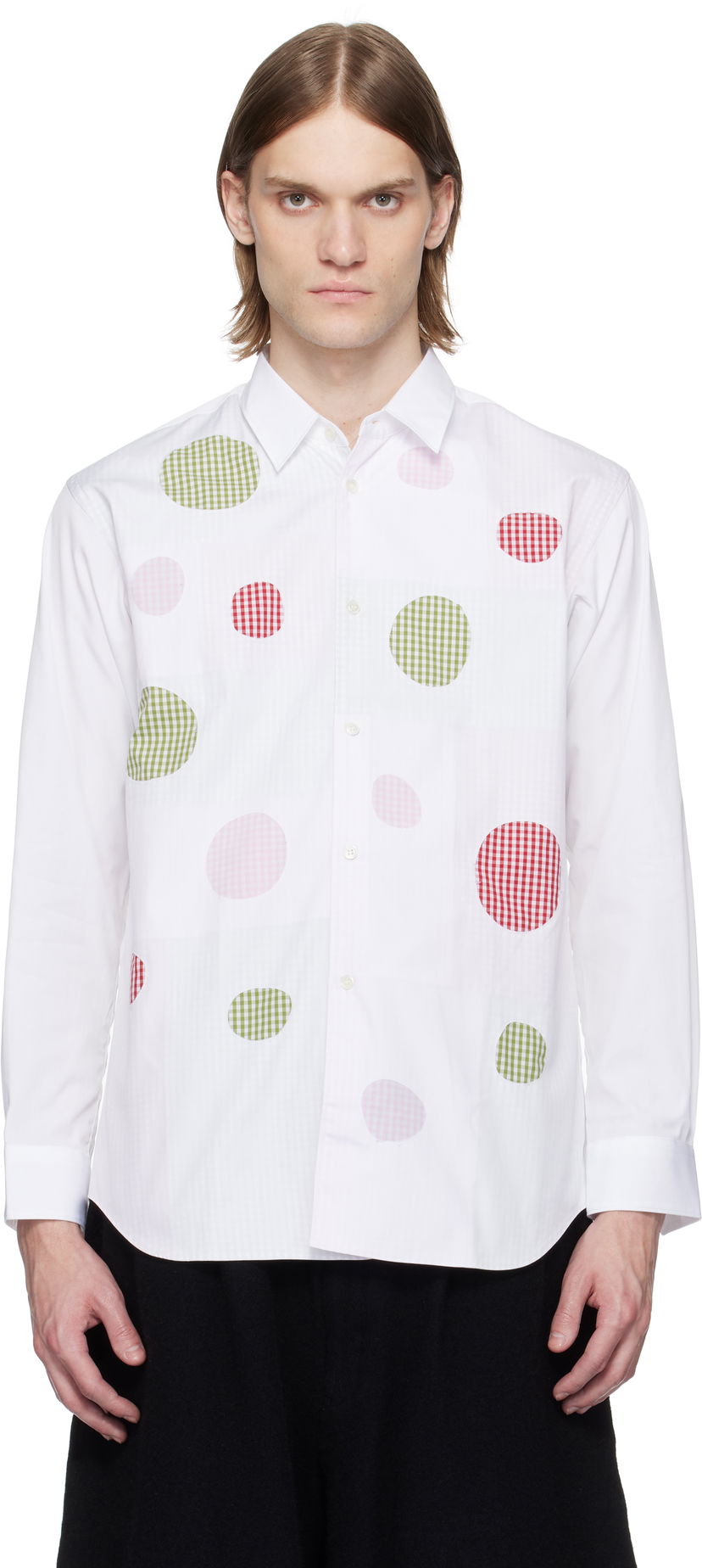 Skjorte Comme des Garçons Comme des Garçons Cotton Poplin Check Appliqué Shirt Hvid | FO-B007-051