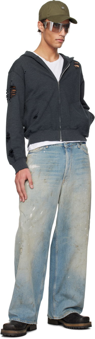 Sweatshirt Acne Studios Acne Studios Distressed Zip-Up Hoodie Grå | CI0183-, 3