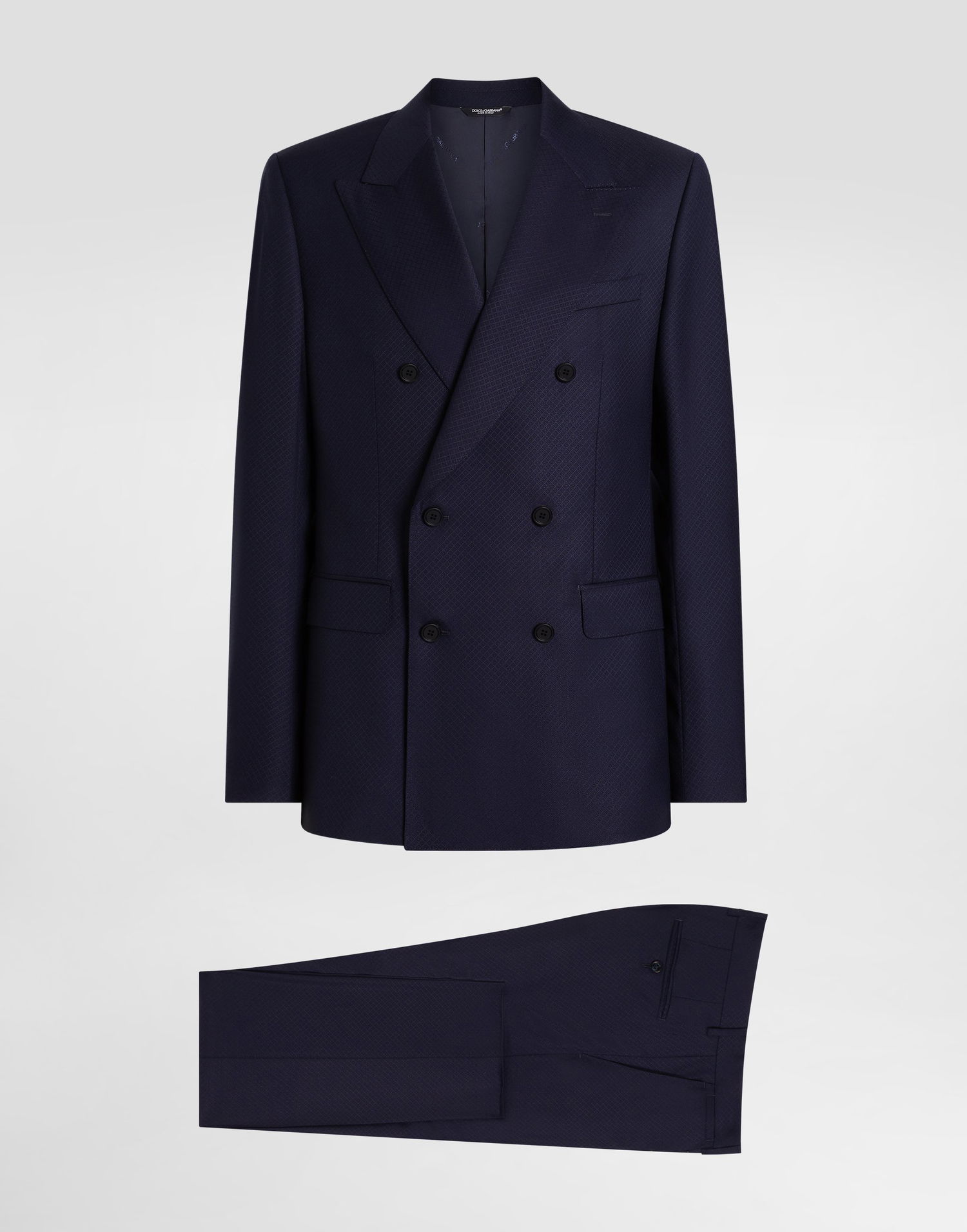 Træningsdragt Dolce & Gabbana Dolce & Gabbana Double-breasted Micro-patterned Wool Suit Mørkeblå | GK021TFM2GRS8031, 0