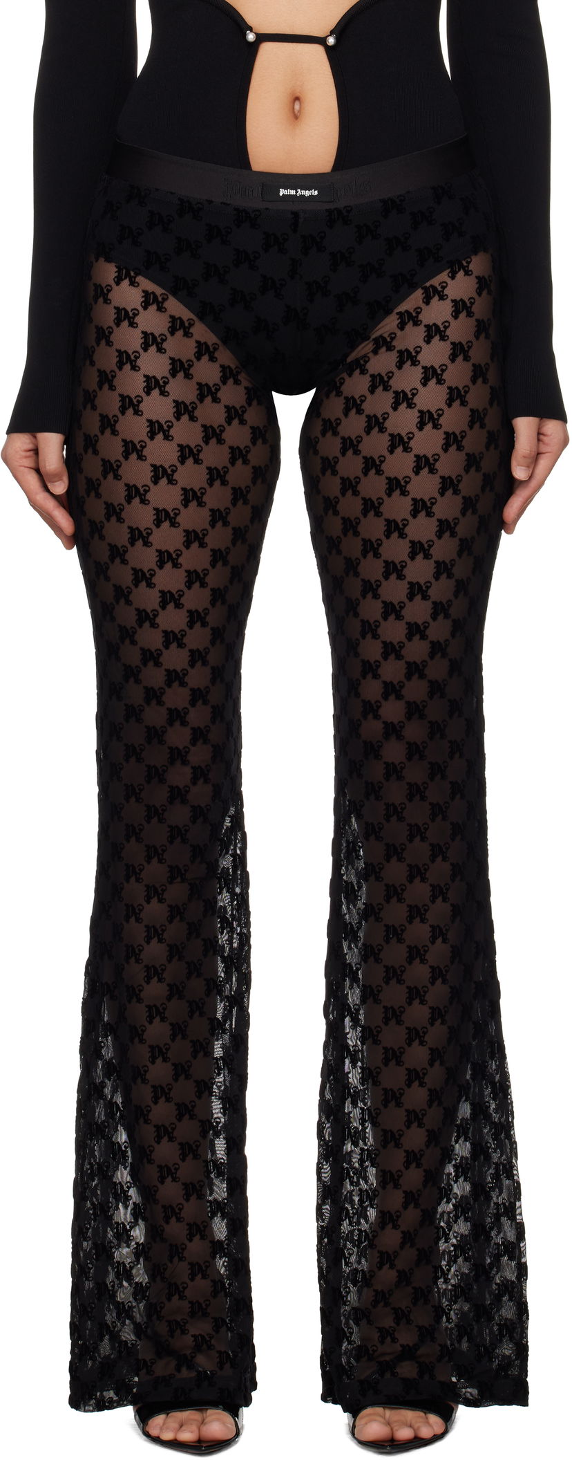 Bukser Palm Angels Monogram Tulle Trousers Sort | PWCA101F24FAB0011010