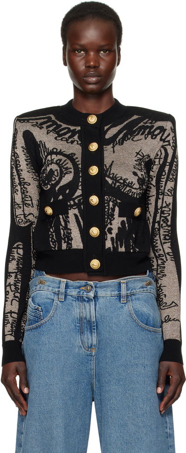 Sweater Balmain Balmain Jacquard Knit Cardigan with Body Motif Sort | EF1KL133KH93, 0
