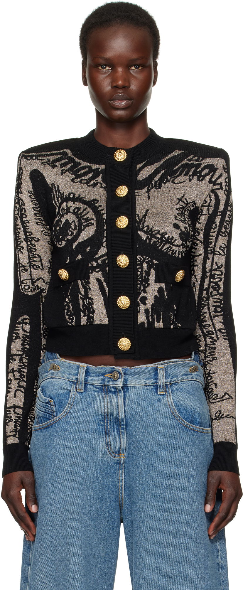 Sweater Balmain Balmain Jacquard Knit Cardigan with Body Motif Sort | EF1KL133KH93