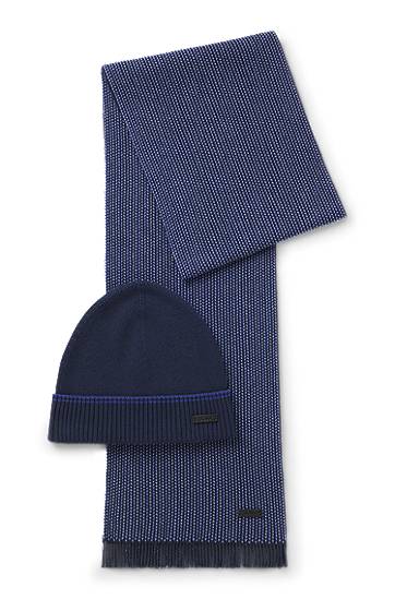 Tøj og tilbehør BOSS Knitted wool-cotton patterned scarf and ribbed beanie hat gift set Mørkeblå | 50548858, 0