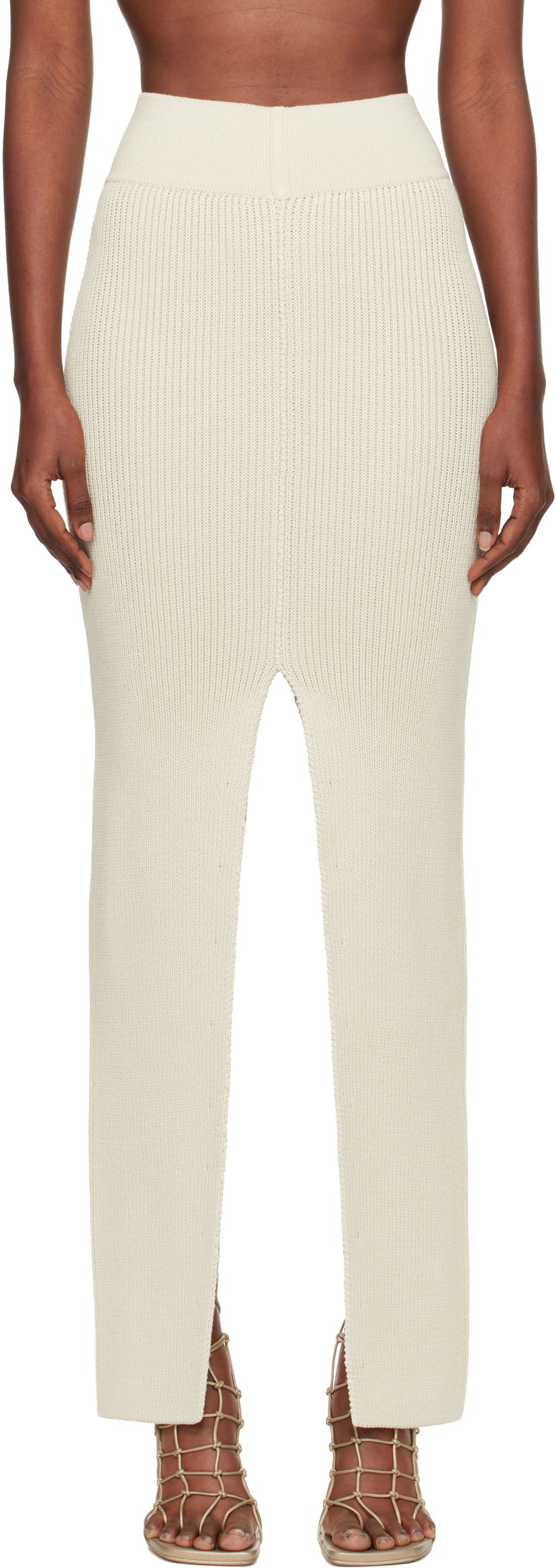 Nederdel Rick Owens Rick Owens Concordians Ribbed Knit Sliced Midi Skirt Hvid | RO02E4671 KWVH